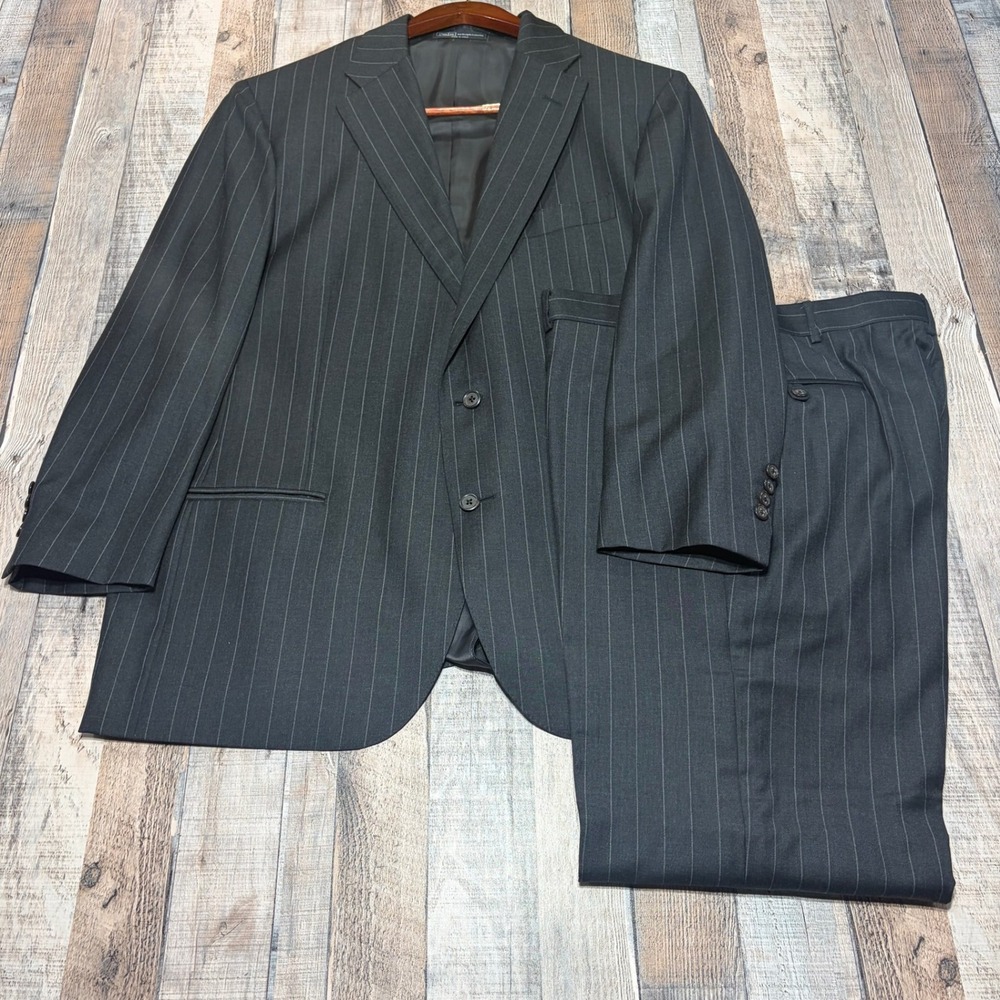 Polo Ralph Lauren Suit Men 44R Gray Pinstripe Wool Italy Vintage 90s Blue Label